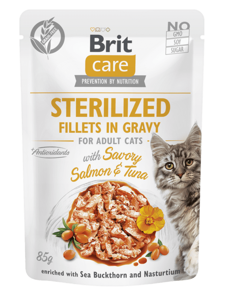 Brit Care Cat Sterilized. Fillets in Gravy with Savory Salmon & Tuna 85 g