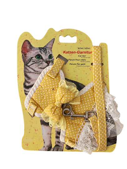 Ensemble harnais et laisse pour chat en dentelle — jaune
