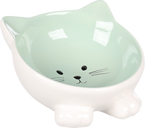 Gamelle Céramique Flamingo pour Chat — Tête de Chat Vert Menthe