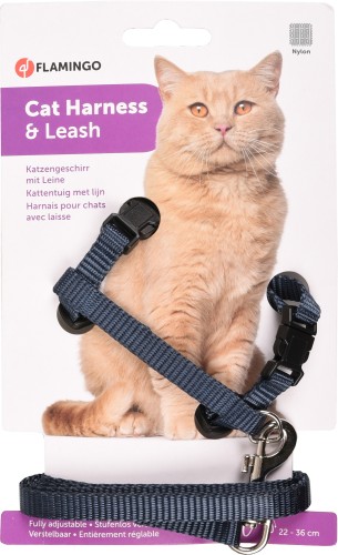 Harnais et Laisse Flamingo pour Chat en Nylon — Bleu Marine